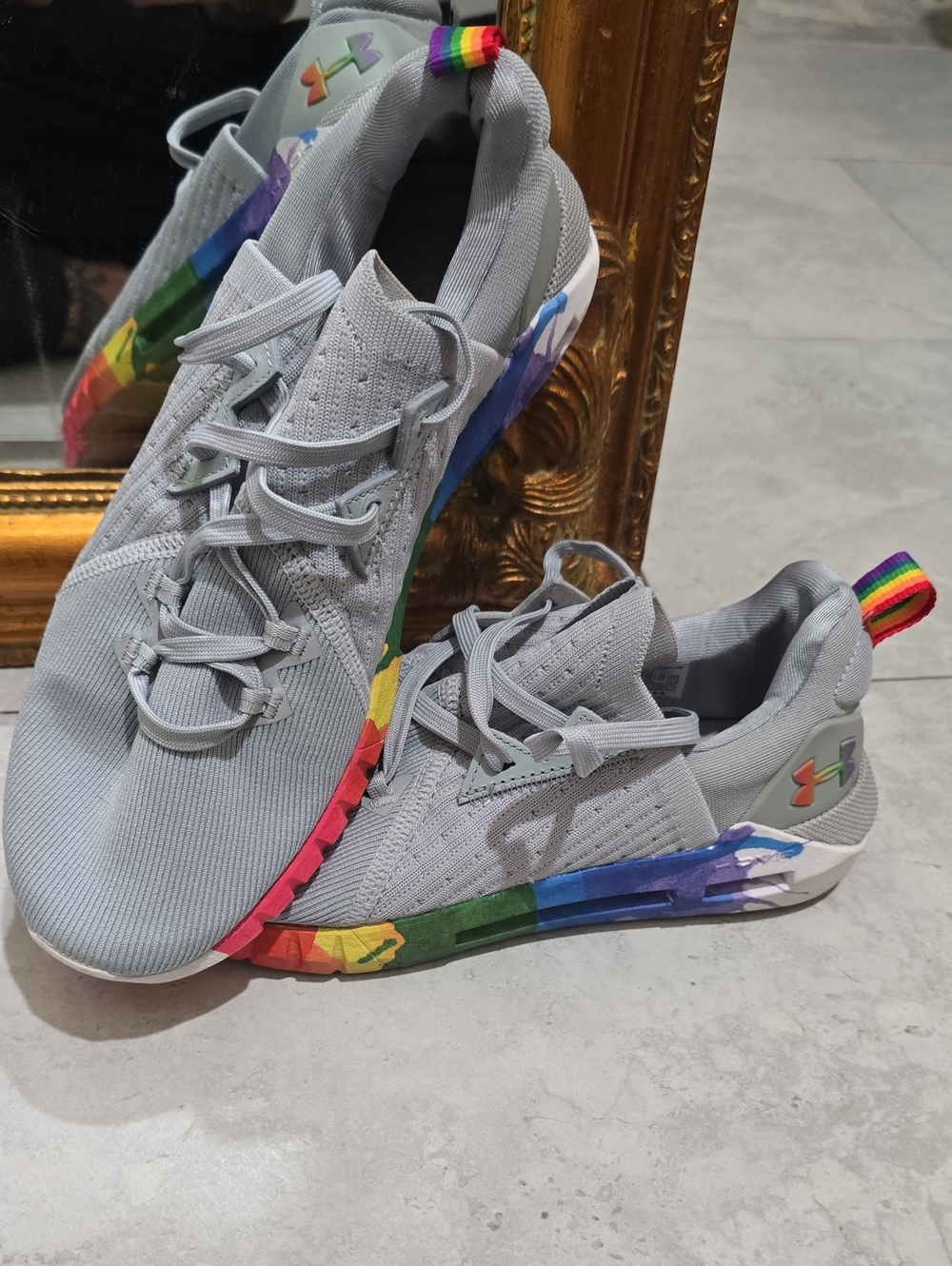 Under Armour Women's Light Gray Trainers with Rainbow Sole Accents